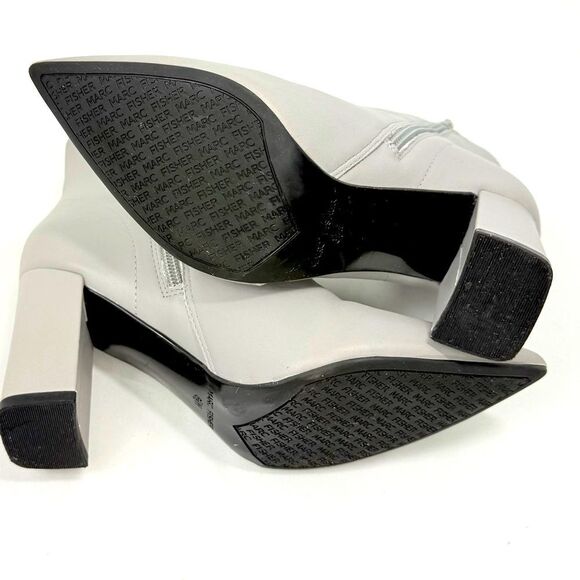 Marc Fisher GABBLE Sleek Gray Leather Side Zip Pointed Toe Block Heeled Boots - Picture 11 of 15